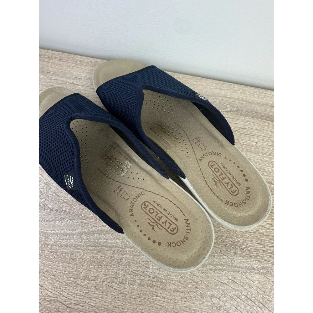 Fly Flot Women's EU40 Navy Mesh Clogs Anti-Shock Slip On Mules EUC Italy